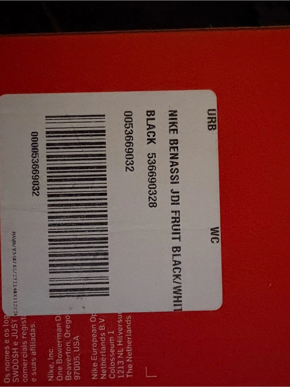 Nike Black/Red Benassi Fruit Slide Box Label